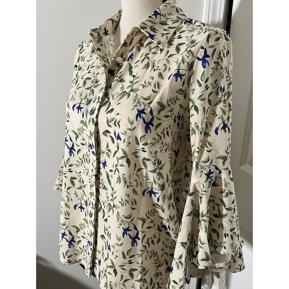 NEW Tuckernuck Fuchsia Floral Bell Sleeve Blouse Size Small Ivory - Picture 2 of 7